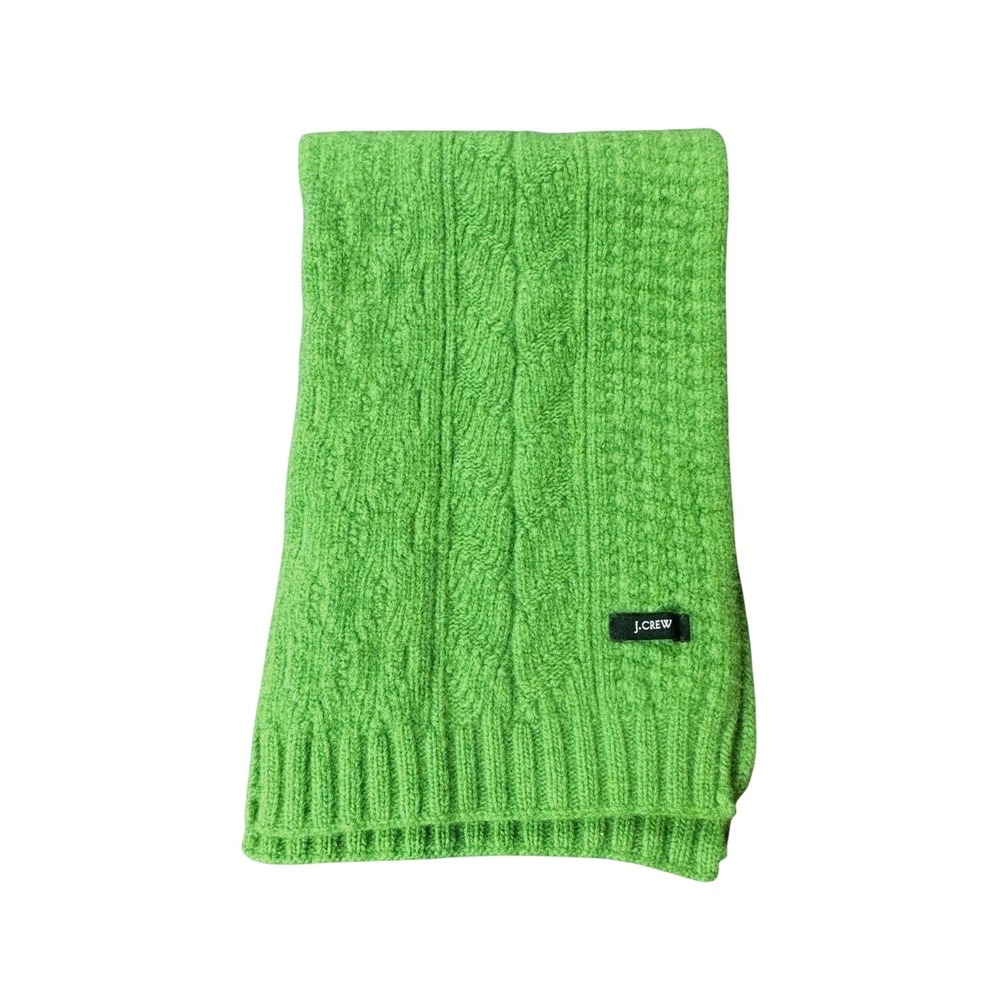 J.Crew Unisex Kelly Green Soft Winter Warm Classic Ribbed Trim Cable Knit Scarf